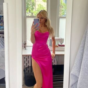 Lucy in the Sky Satin corset maxi dress in pink